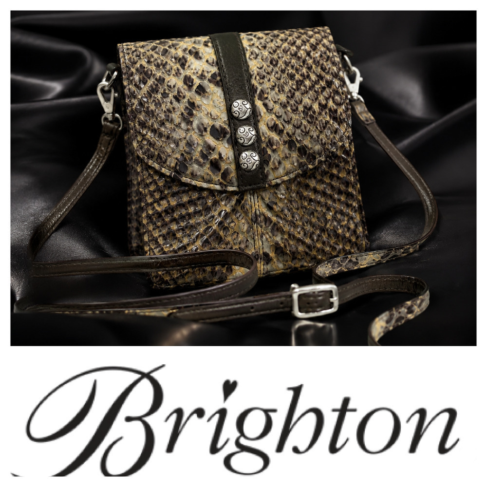 Brighton Nola Snake Embossed Leather Mini Organizer Crossbody Purse Brown Black